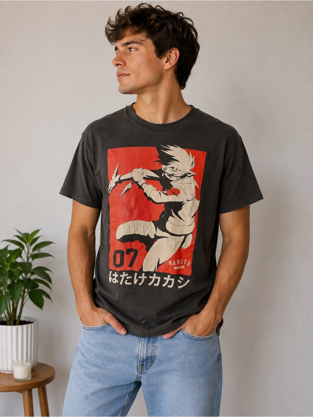 Naruto Shippuden Kakashi Hatake Graphic T-Shirt - Size M